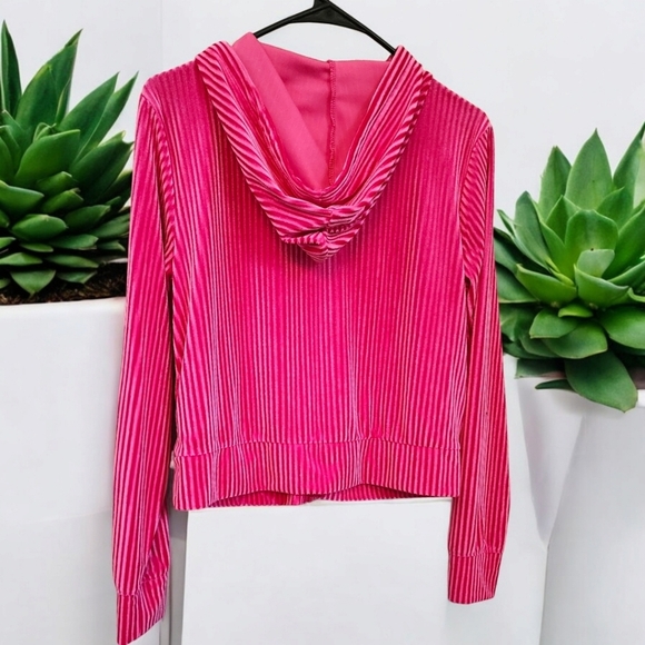 Colsie Hot Pink Velour Full Zip up Ribbed Sweatshirt - Picture 7 of 7